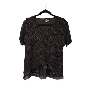 Wild N Style Vintage Black Mesh Short Sleeve Top Lattice Appliqué Women’s M/L